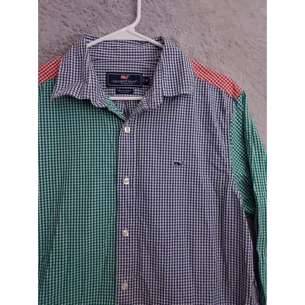 J Crew Shirt Mens Medium Colorblock Preppy Retro Wolf Wall Street‎ Check Whale M